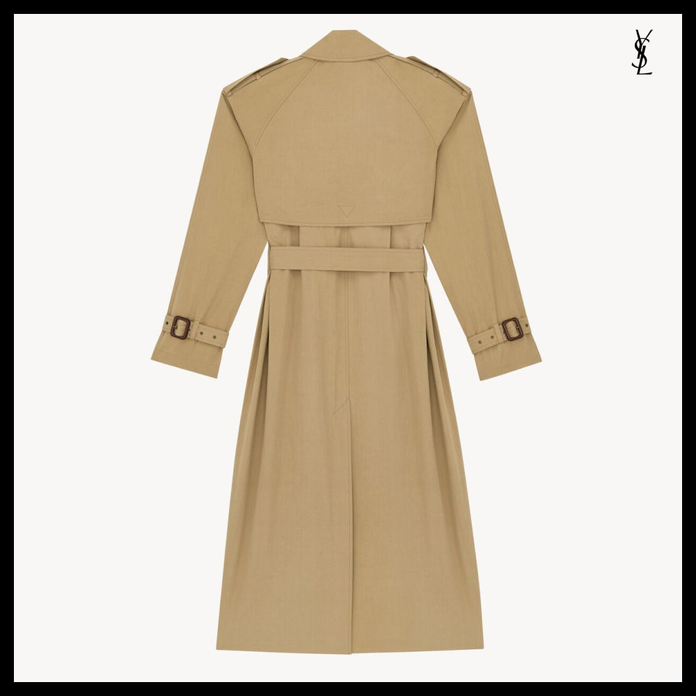【Saint Laurent】Water-Repellent Cotton & Silk Trench Coat