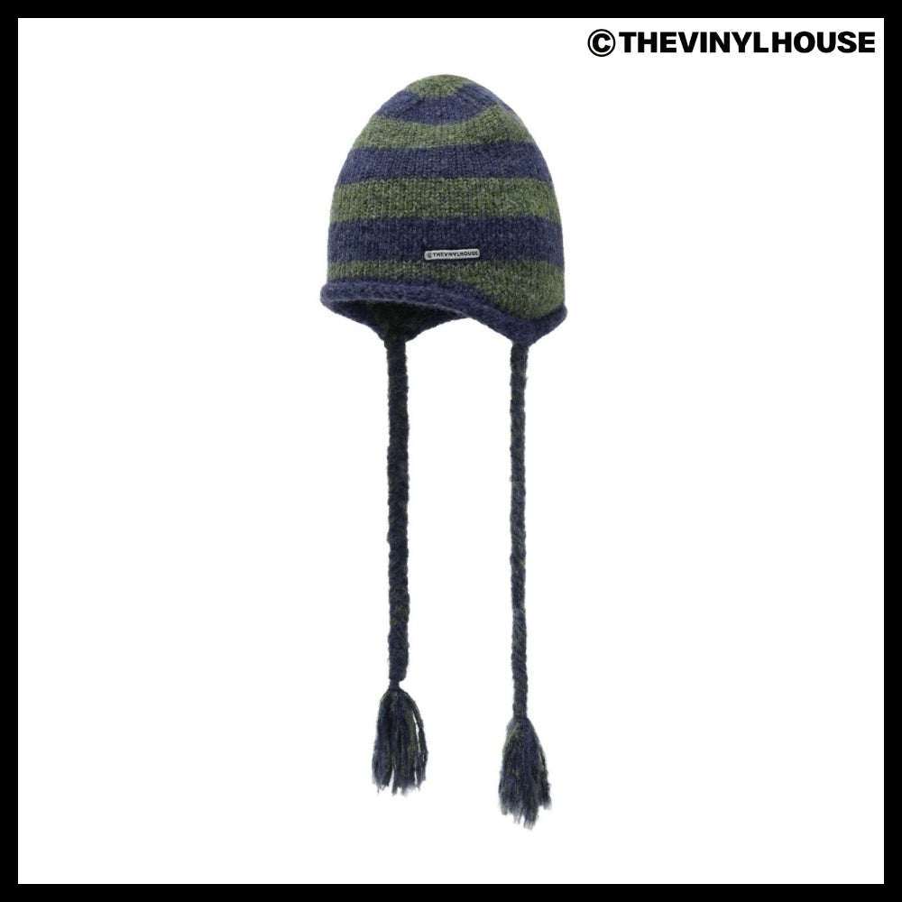 【THEVINYLHOUSE】Ear flap stripe beanie (3 colors)