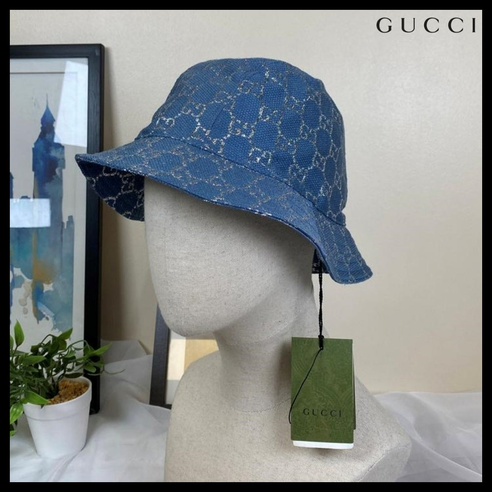 【GUCCI】 GG LAME Bucket Hat Blue