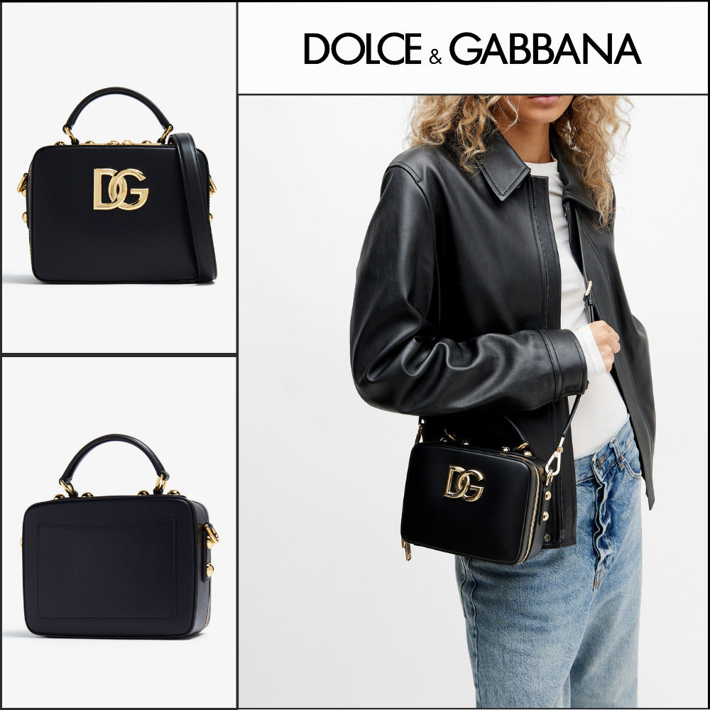 【Dolce & Gabbana】Logo 3.5 Leather Top-Handle Bag Black