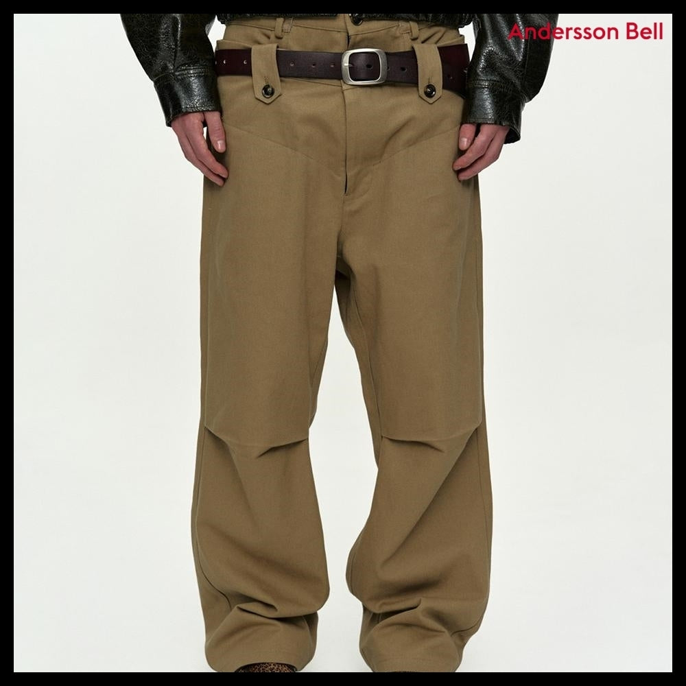 【ANDERSSON BELL】Double Waistband Wide-Leg Trousers Beige