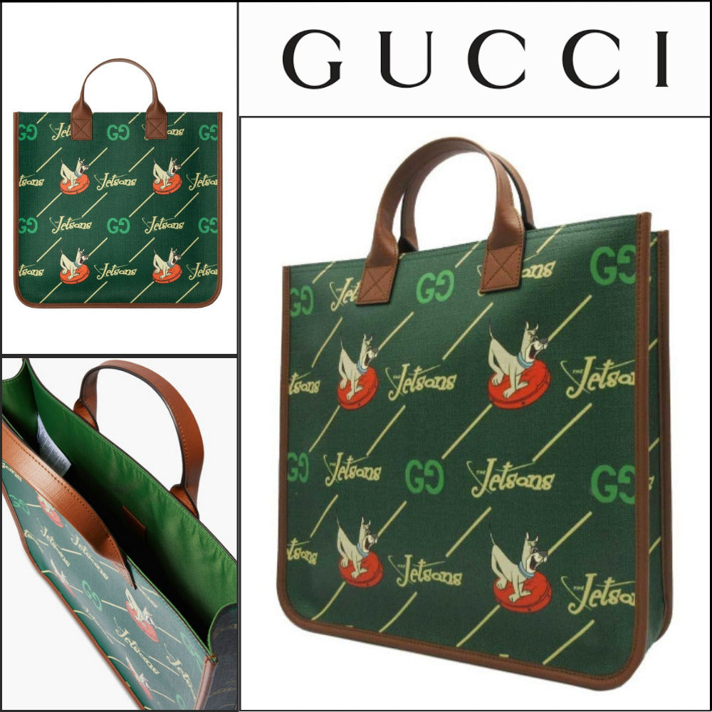 【GUCCI】GG Jetsons Green Brown Trim Tote Bag