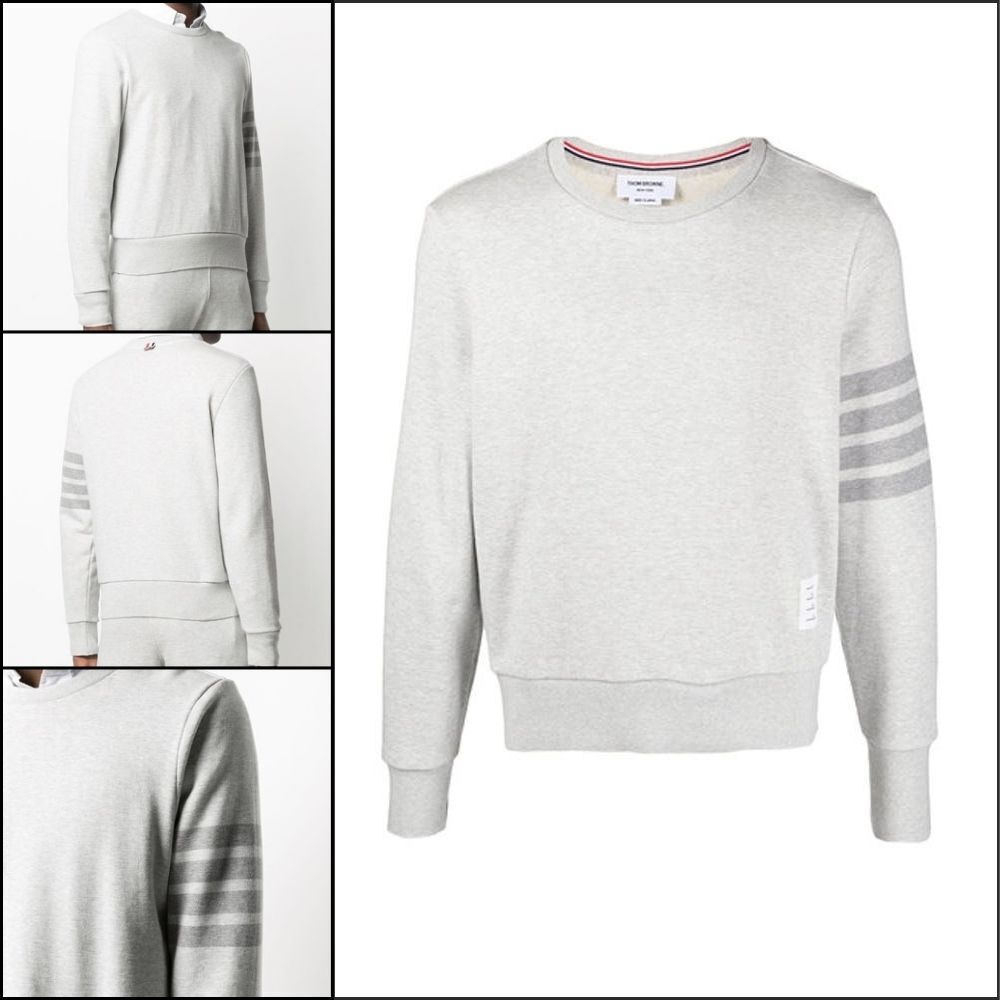 【THOM BROWNE】4-Bar Stripe Terry Sweatshirt Light Grey