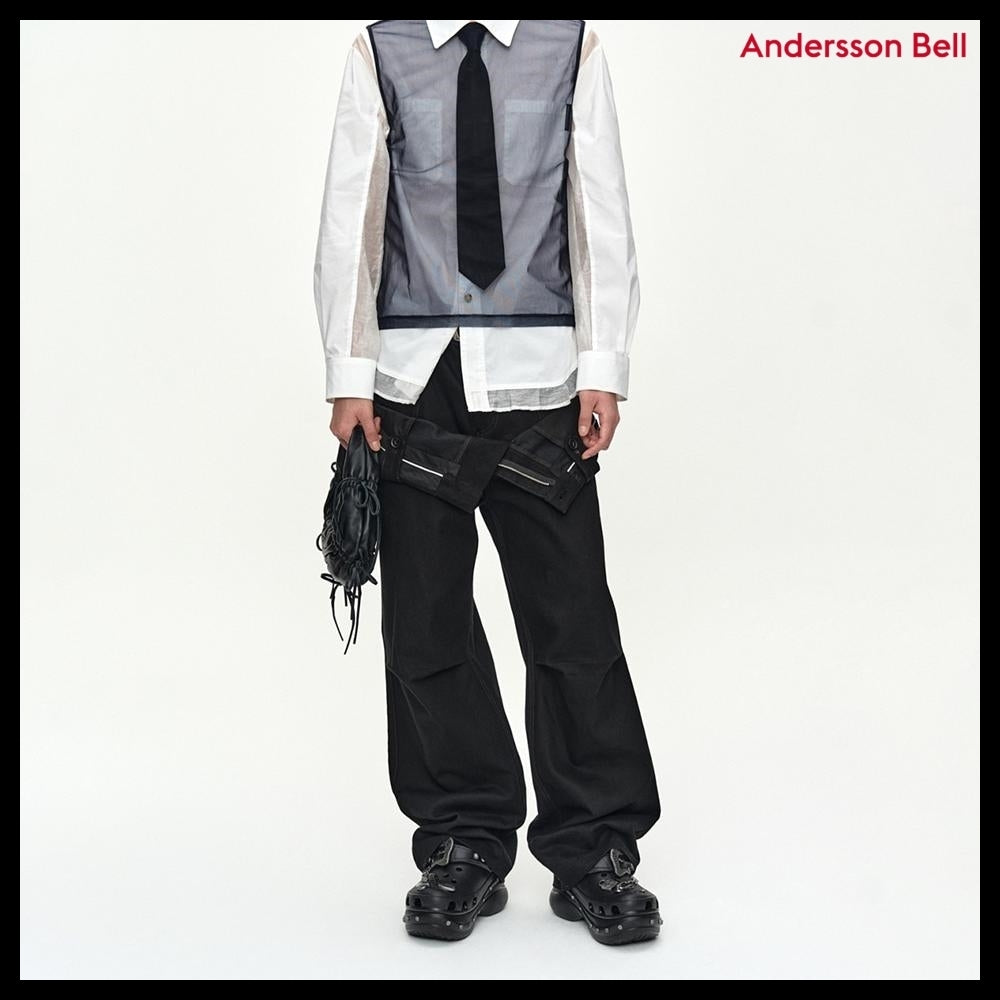 【ANDERSSON BELL】Double Waistband Wide-Leg Trousers Black