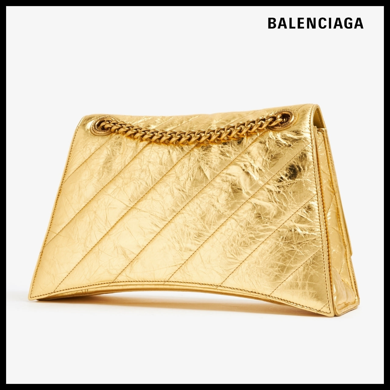 【BALENCIAGA】Crush Medium Chain Bag Metallized Quilted Gold