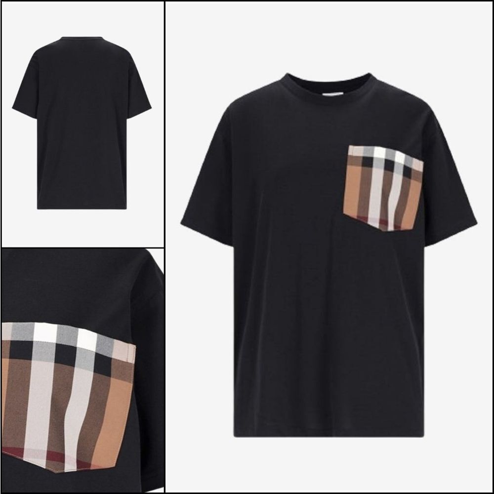 【BURBERRY】Check Pocket Short Sleeve T-Shirt Black Women's