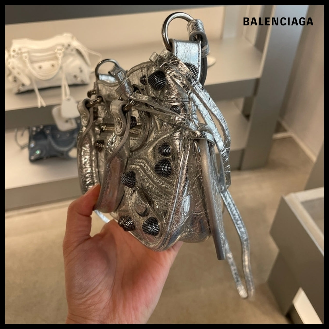 【BALENCIAGA】Neo Cagole Metallic Mini Tote Shoulder Bag