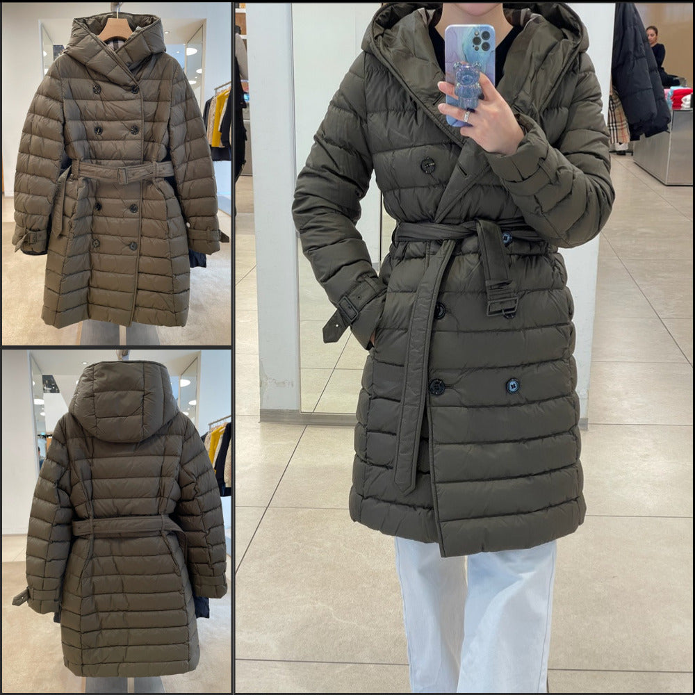 【BURBERRY】WITLEY Belted Long Down Coat Dark Military