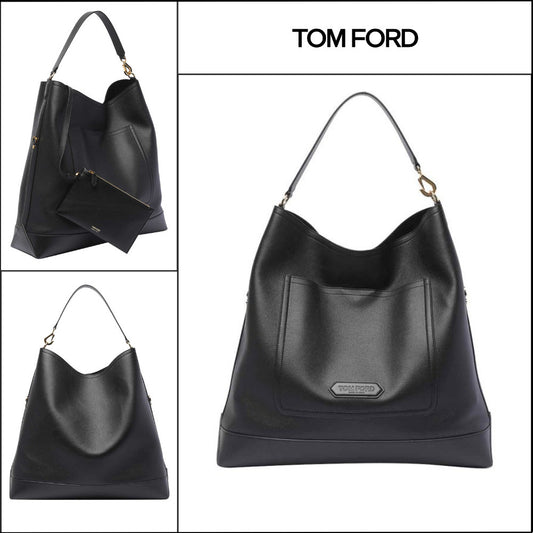 【TOM FORD】LEATHER LUGGAGE SHOULDER BAG BLACK H0577