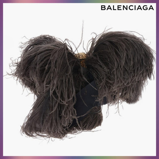 【BALENCIAGA】 OSTRICH FEATHER DETAIL CLUTCH BAG