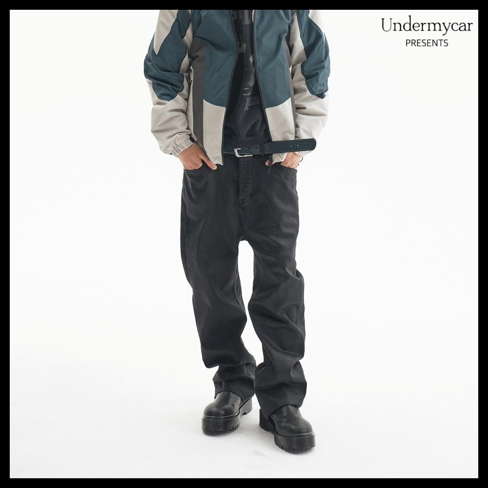 【Undermycar】Noir Coated Baggy Jeans Black