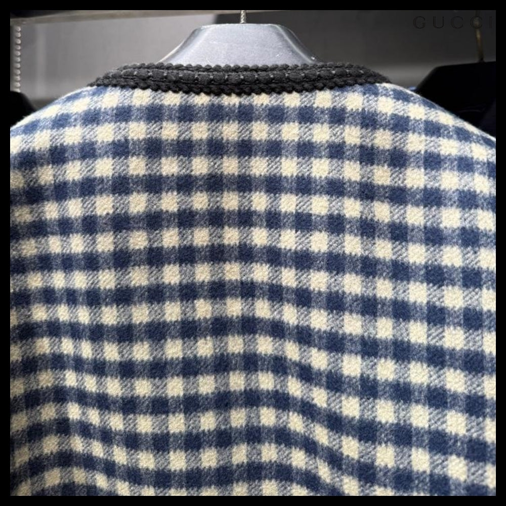 【GUCCI】Interlocking G Patch Gingham Check Wool Jacket