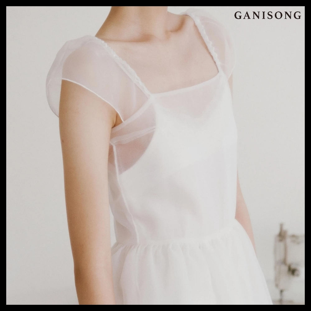 【GANISONG】Bridal Peony Tiered Dress White