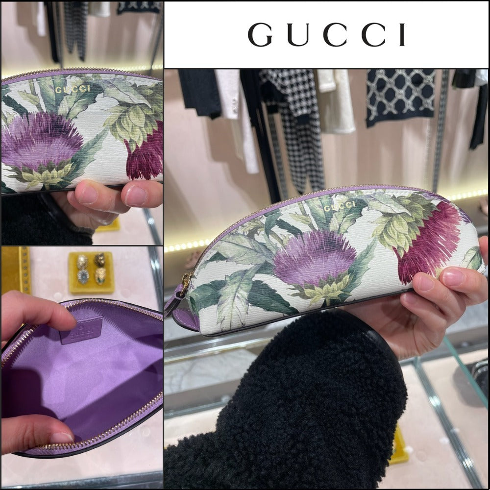 【GUCCI】 フラワー レザー ロゴ ペンシルケース VIOLET MULTI