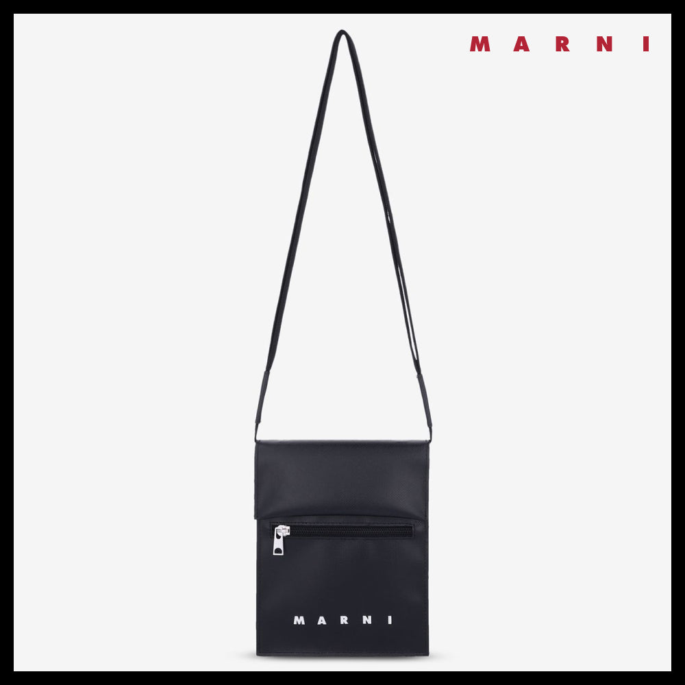 【MARNI】Logo strap pouch bag black