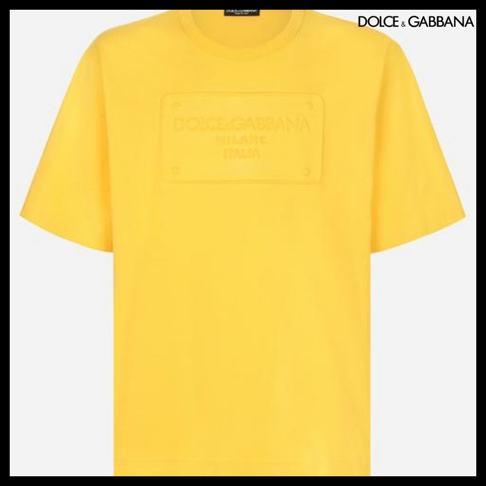 【Dolce&Gabbana】COTTON T SHIRT EMBOSSED LOGO YELLOW