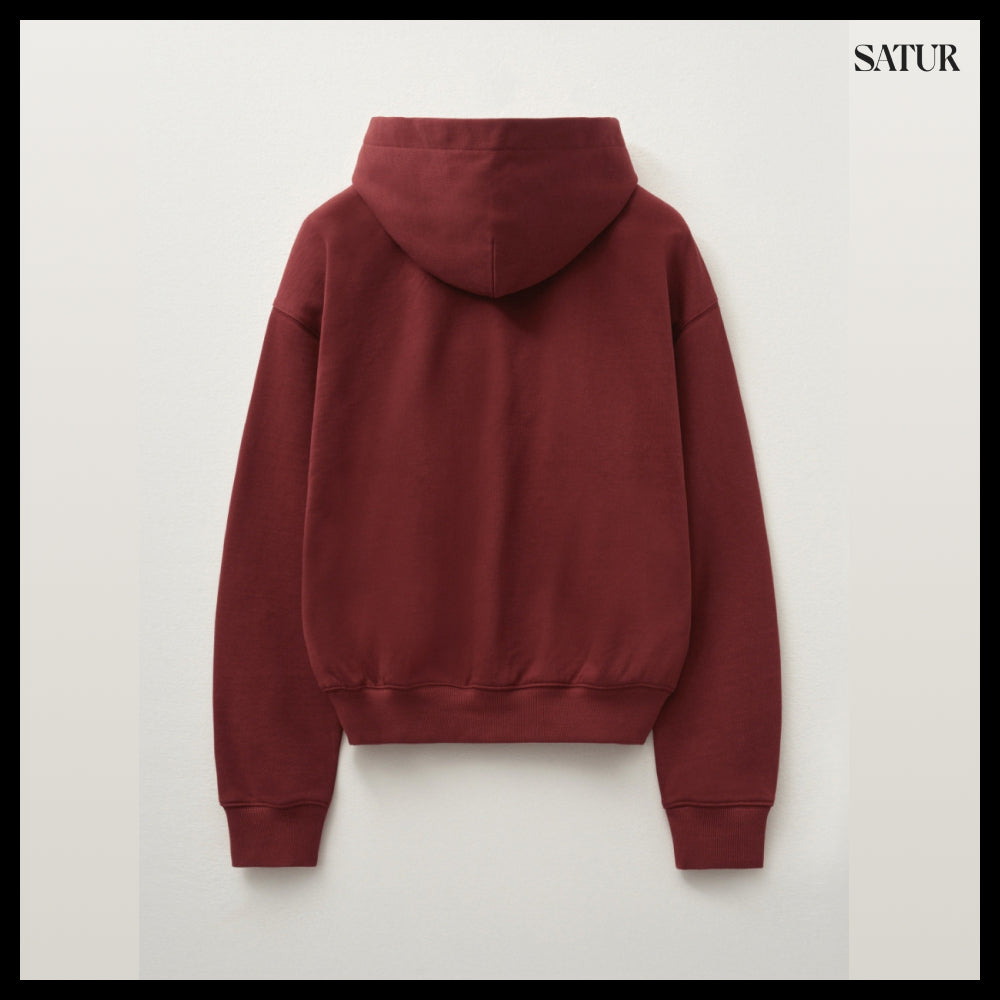 【SATUR】Applique Rivet Hoodie Burgundy