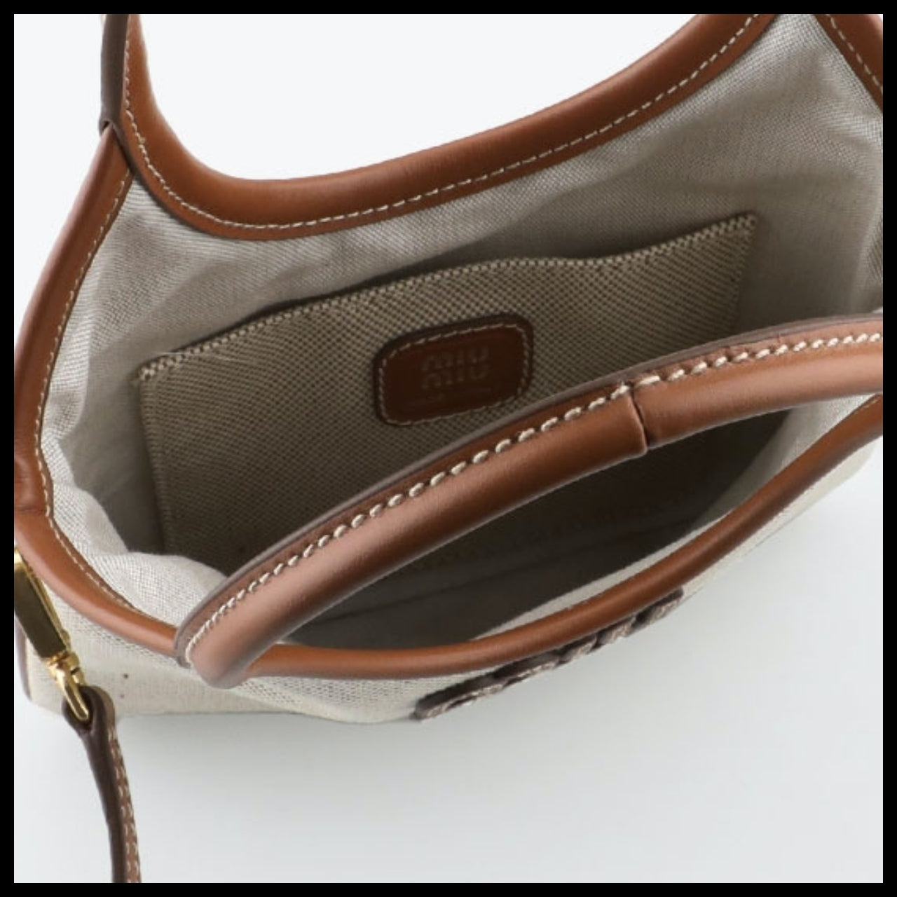 【Miu Miu】Canvas Leather Ivy Bag Beige Brandy