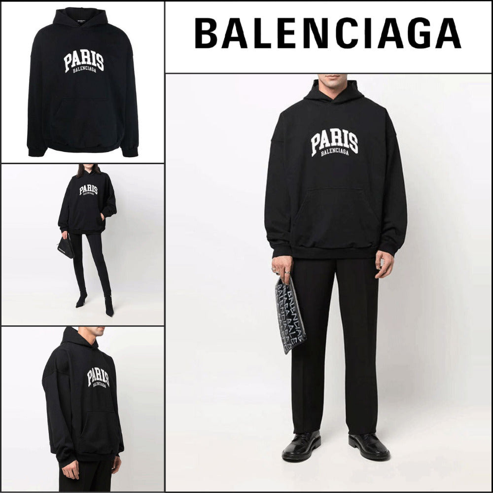 【BALENCIAGA】Cities Paris Hoodie Wide Fit Black White