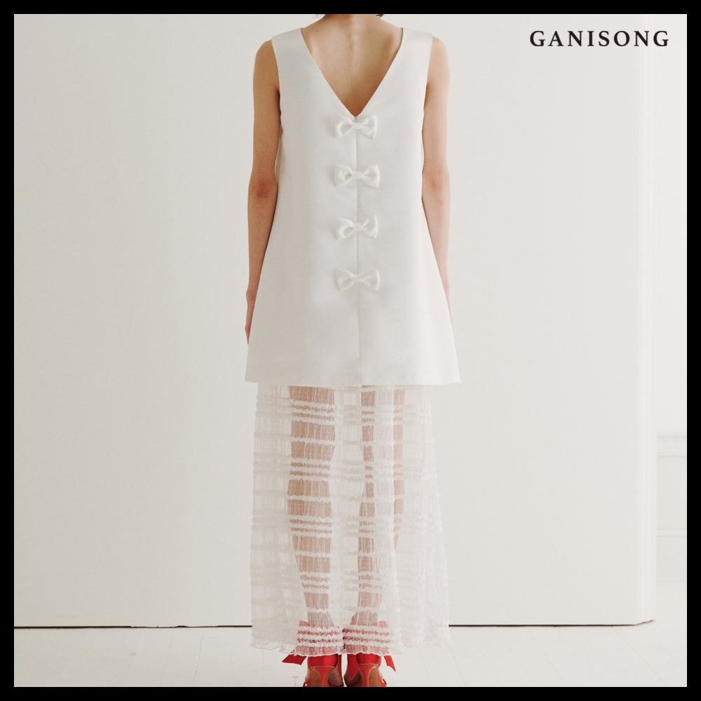 【GANISONG】Bridal Bow Shower Dress White