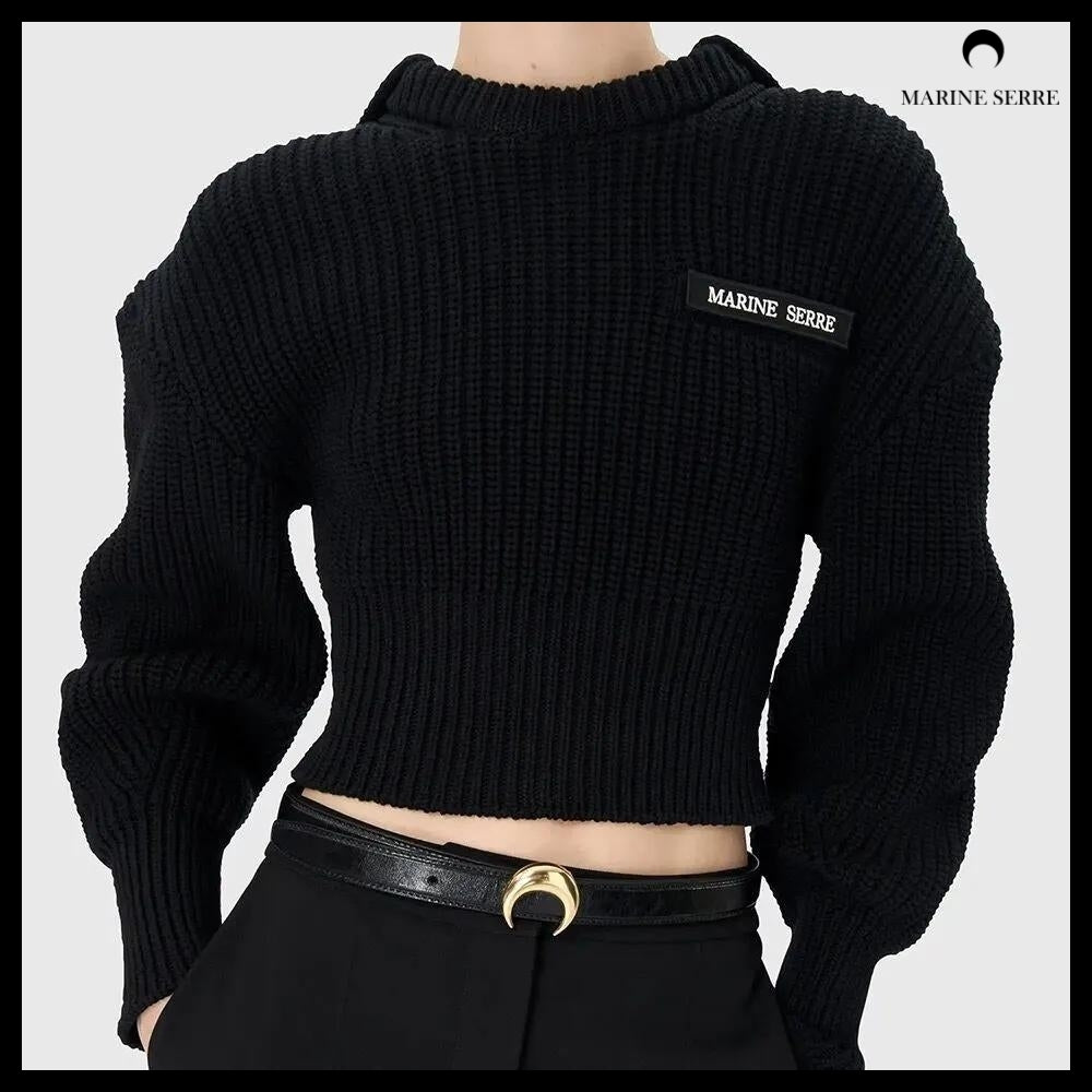 【MARINE SERRE】HALF CARDIGAN KNIT SAILOR SWEATER BLACK