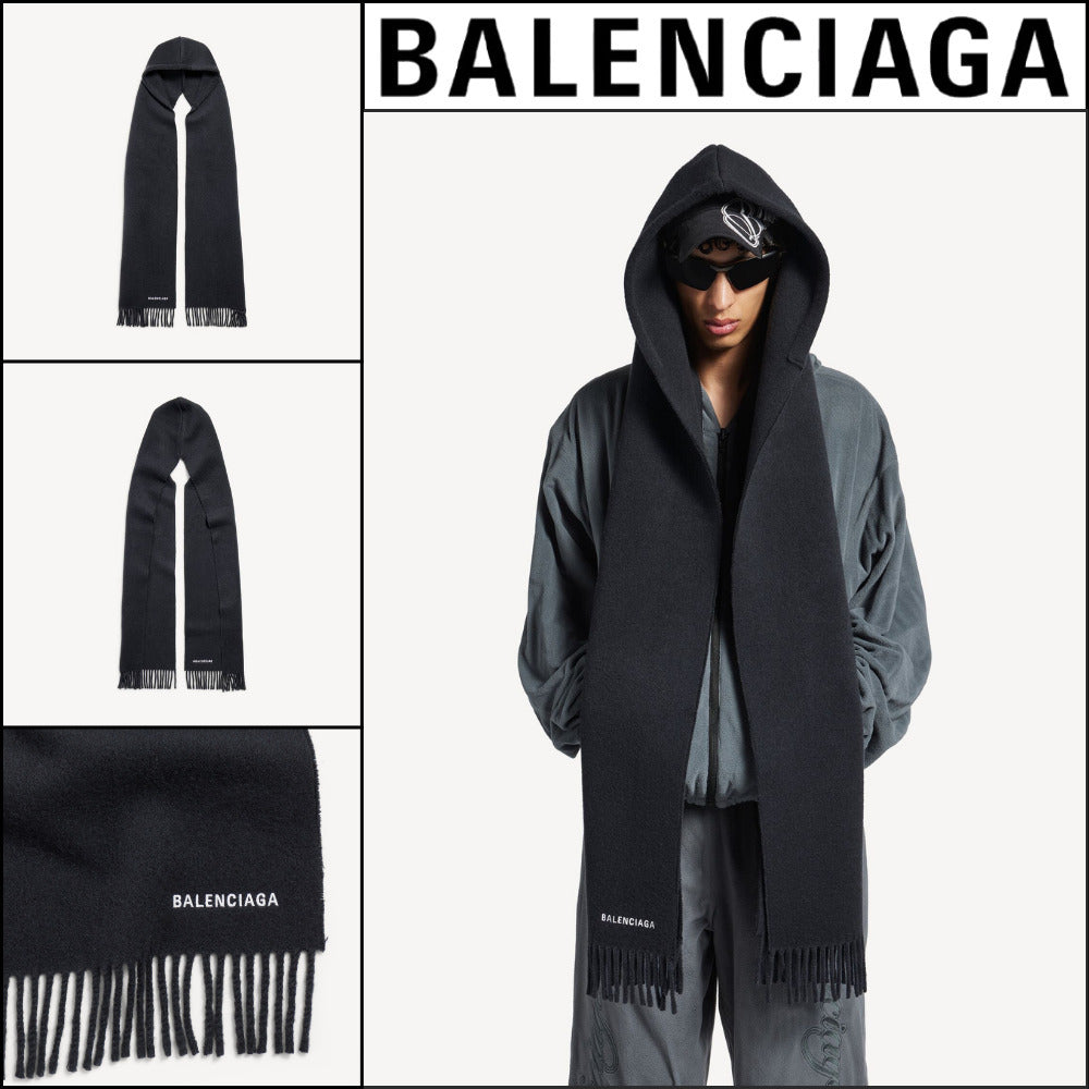【BALENCIAGA】Hooded Scarf Black