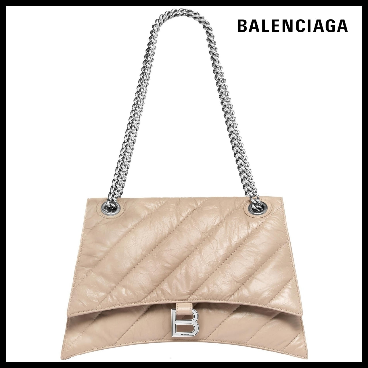 【BALENCIAGA】Crush Medium Chain Bag Quilted Light Brown
