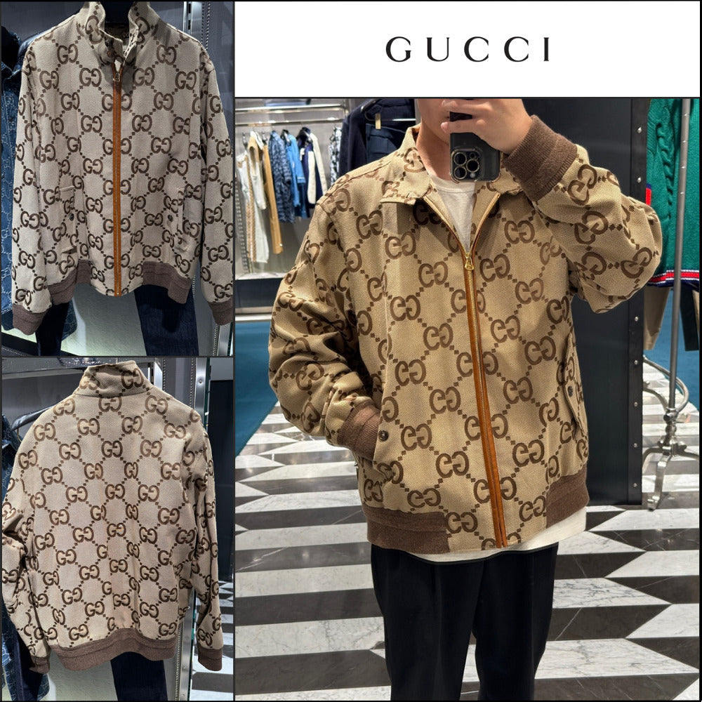 【GUCCI】Jumbo GG Cotton Canvas Blouson Jacket Camel Ebony