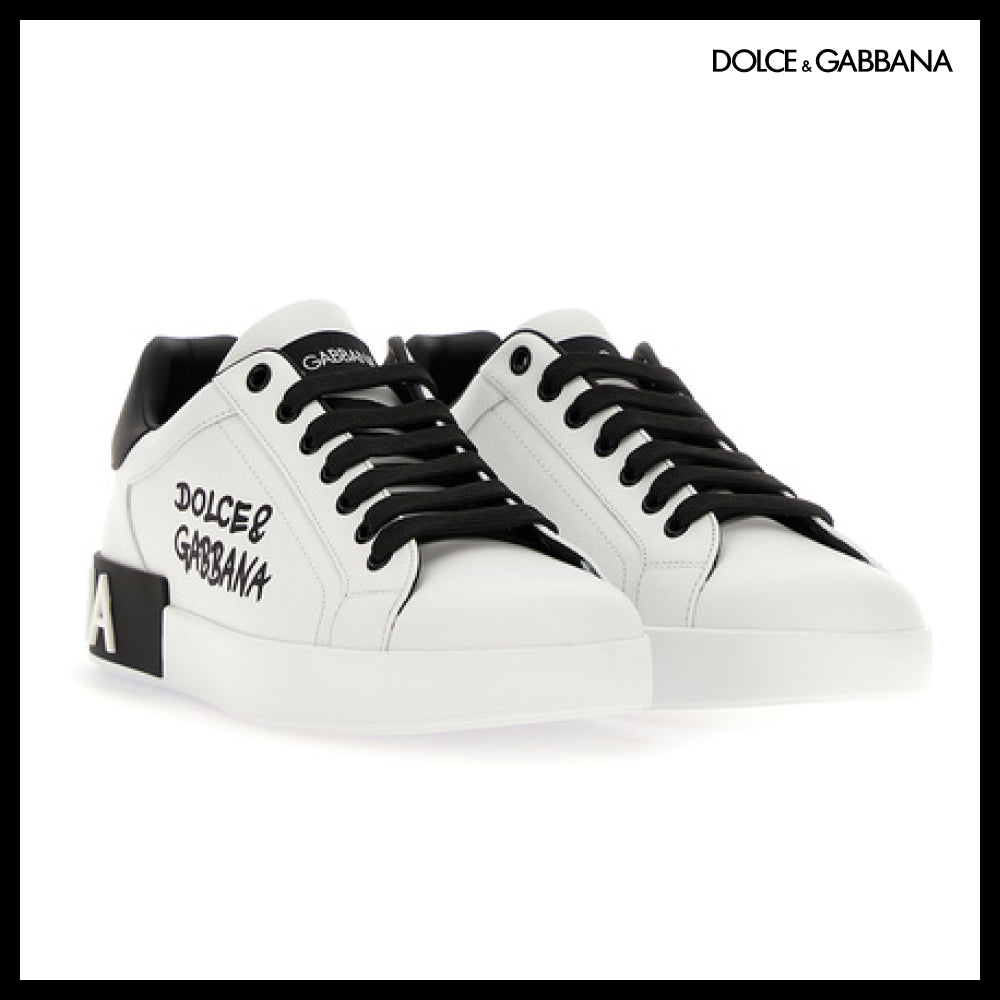 【Dolce & Gabbana】LEATHER PORTOFINO SNEAKERS BLACK / WHITE