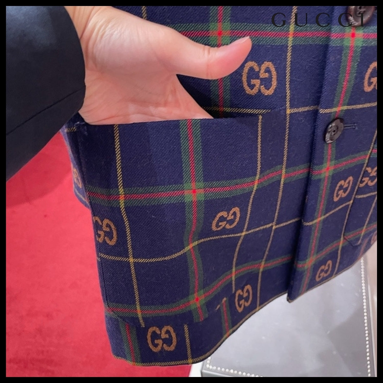 【GUCCI】GG Check Pattern Wool Single Jacket Blue