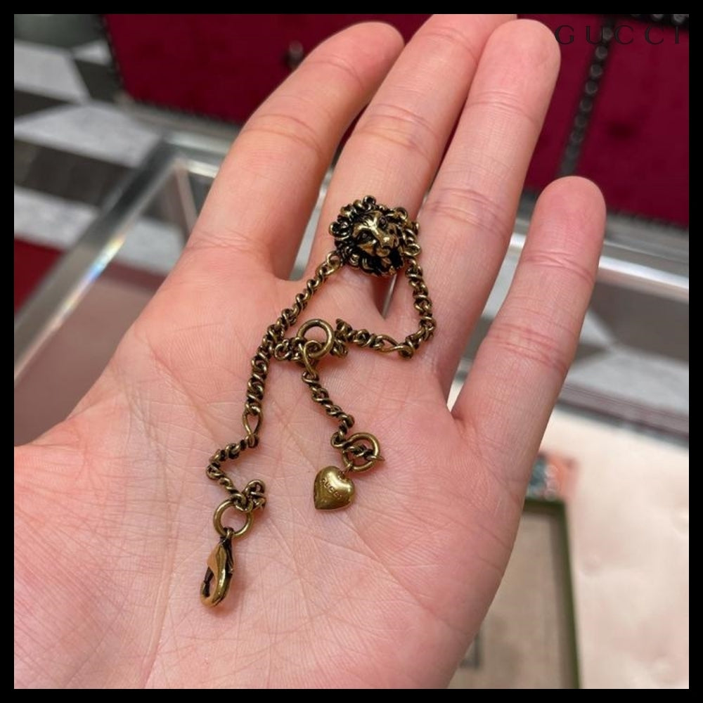 【GUCCI】Lion Head Chain Bracelet Gold
