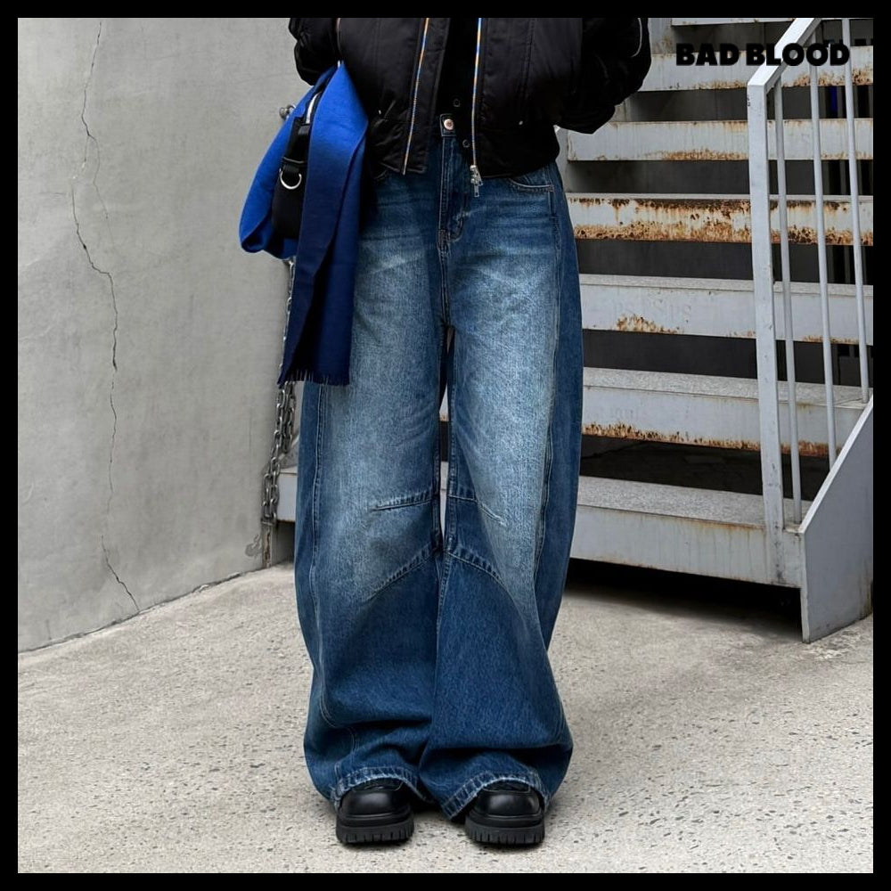 【BADBLOOD】Charlie Barrel Jeans - Mid Blue