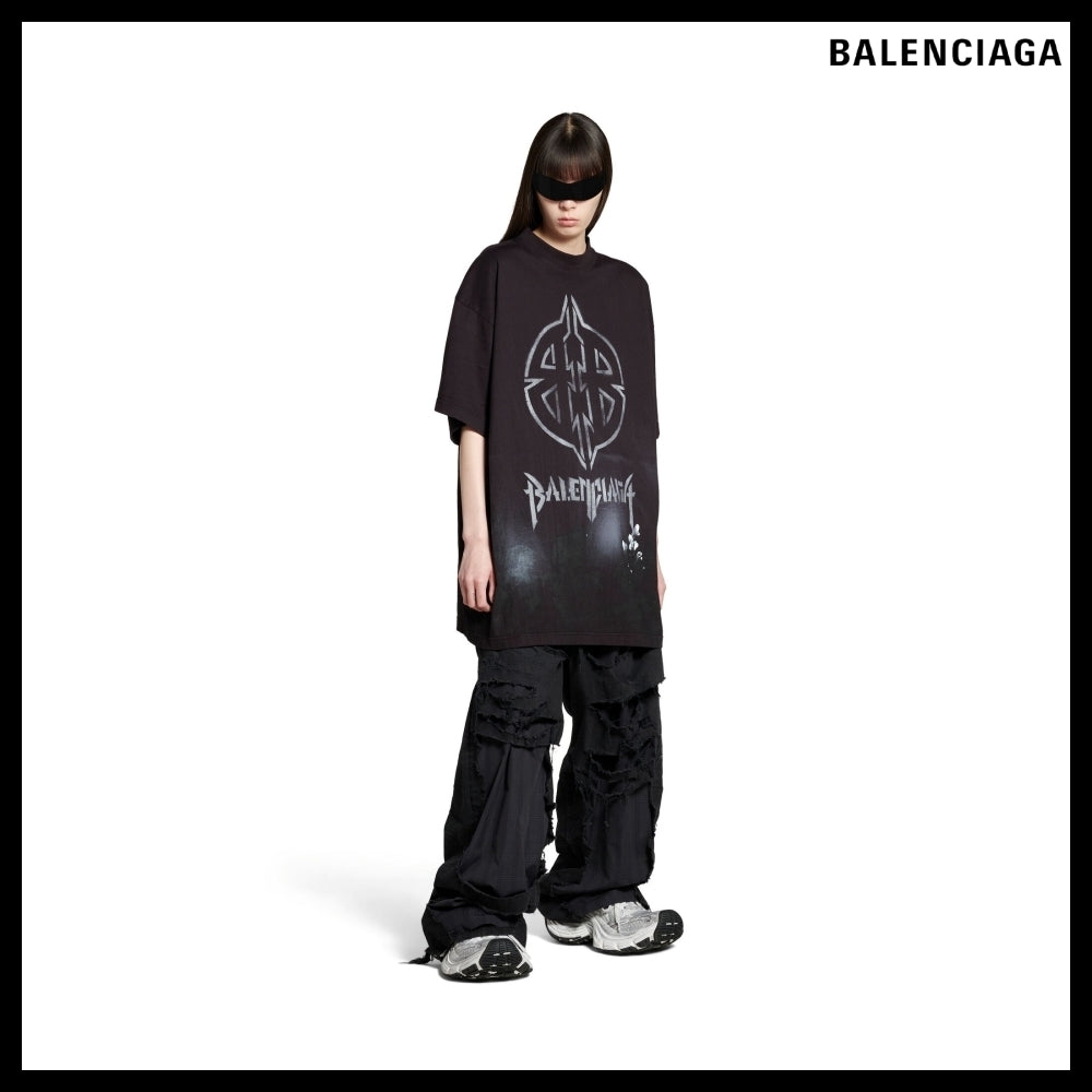 【BALENCIAGA】Black/White Metal BB Stencil Oversized T-Shirt