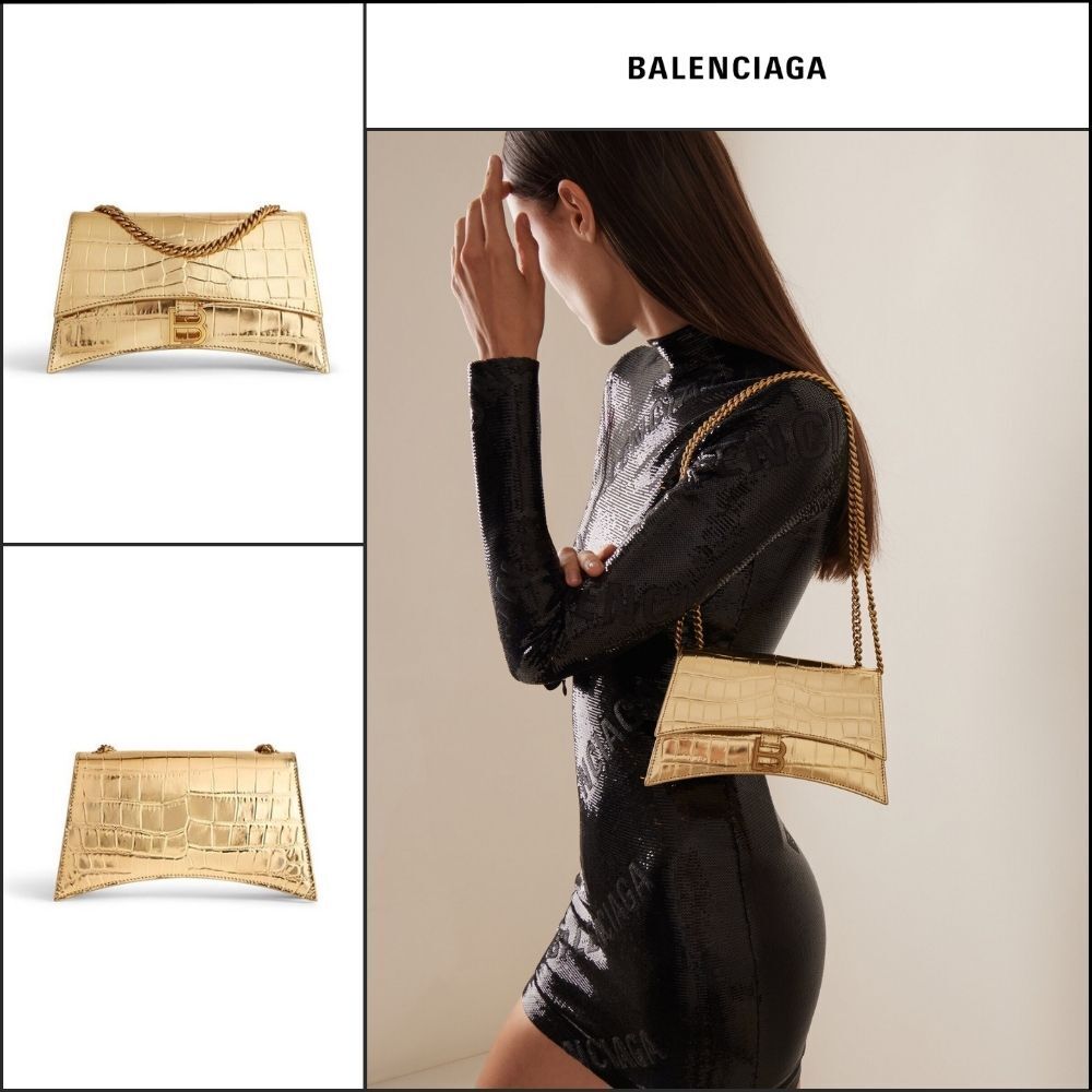 【BALENCIAGA】Crush XS Chain Bag Metallized Crocodile Emboss