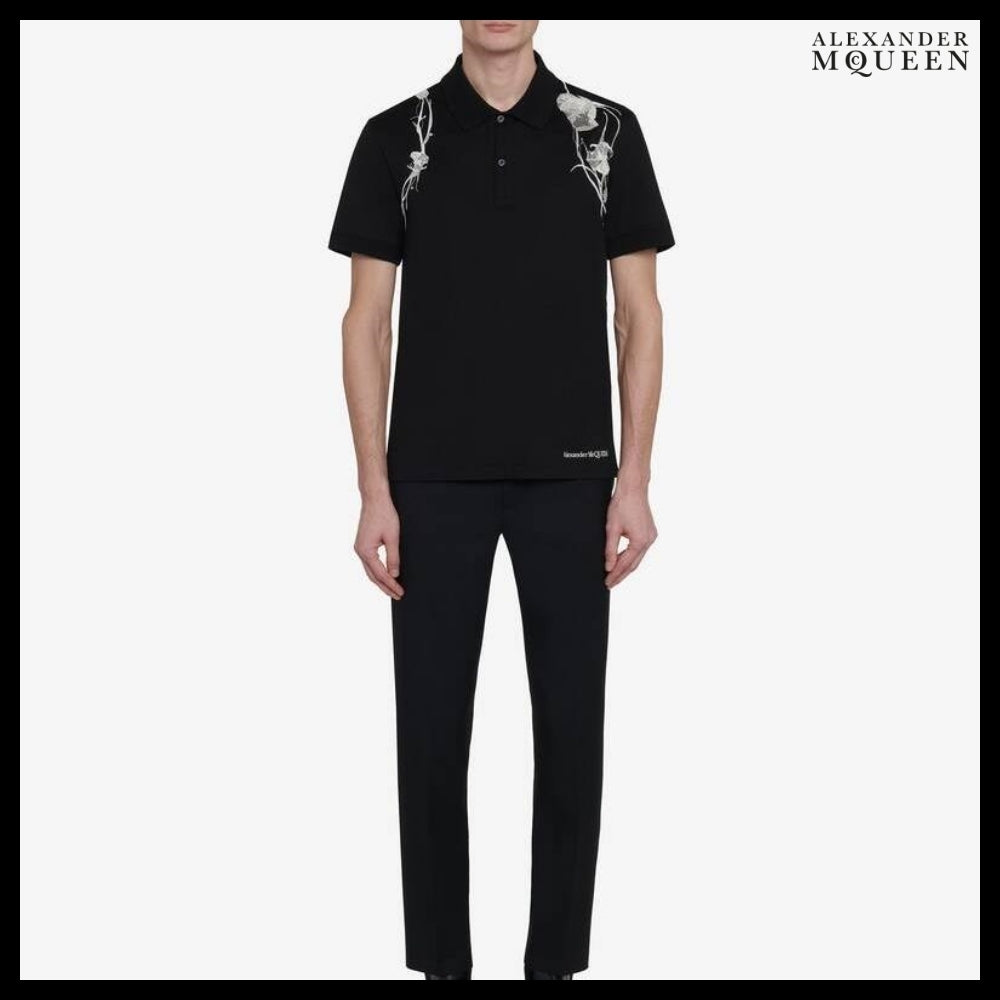 【Alexander Mcqueen】Pressed Flower Harness Polo Shirt Black