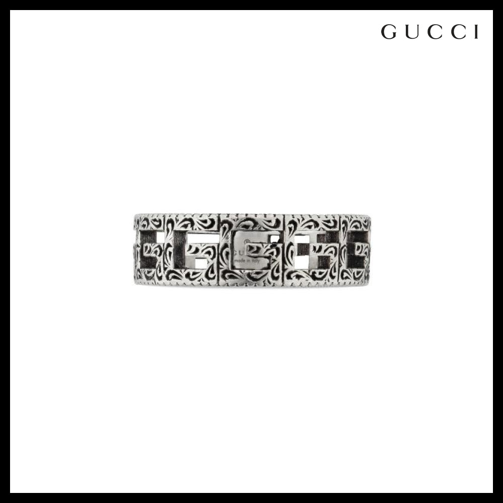 【GUCCI】G Square Sterling Wide Ring SILVER BLACK