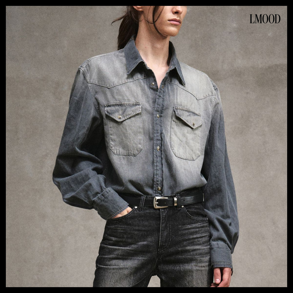 【LMOOD】Terry Denim Shirt Silver Black