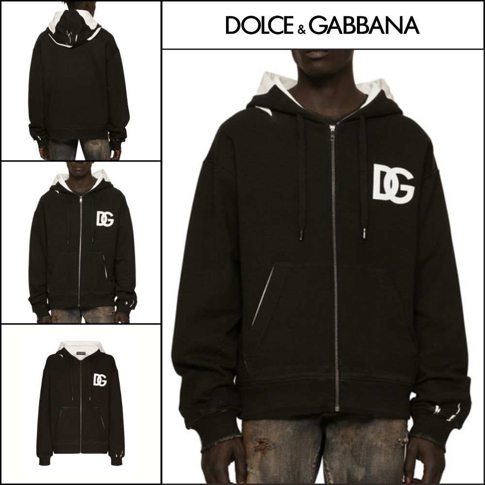 【Dolce & Gabbana】DG Logo Print Jersey Hoodie with Zipper