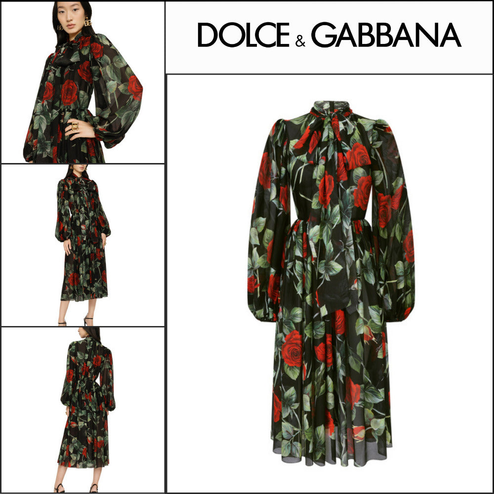 【Dolce & Gabbana】TEXTURED CHIFFON CALF-LENGTH DRESS