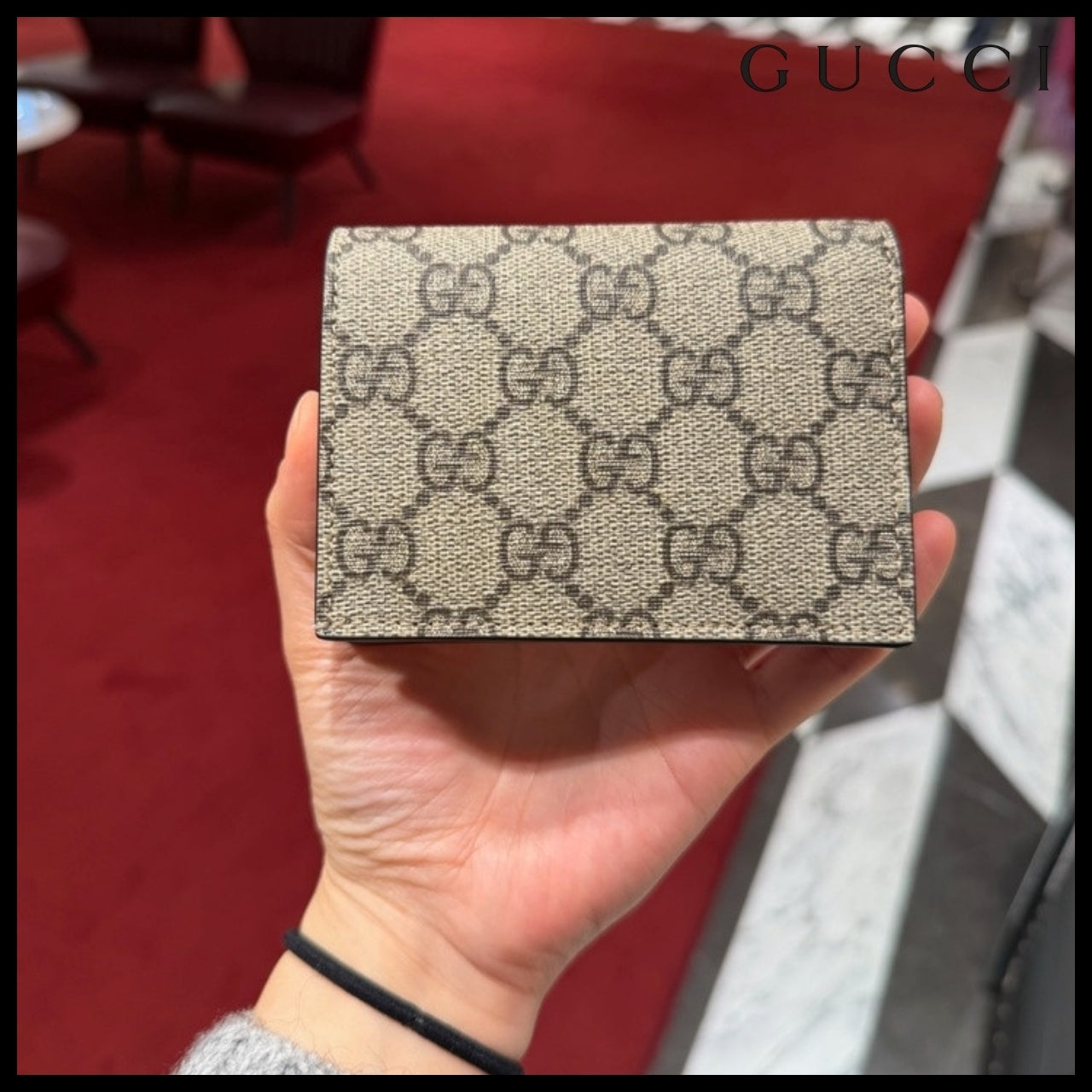 【GUCCI】GG Marmont Supreme Bi-Fold Wallet BEIGE PINK