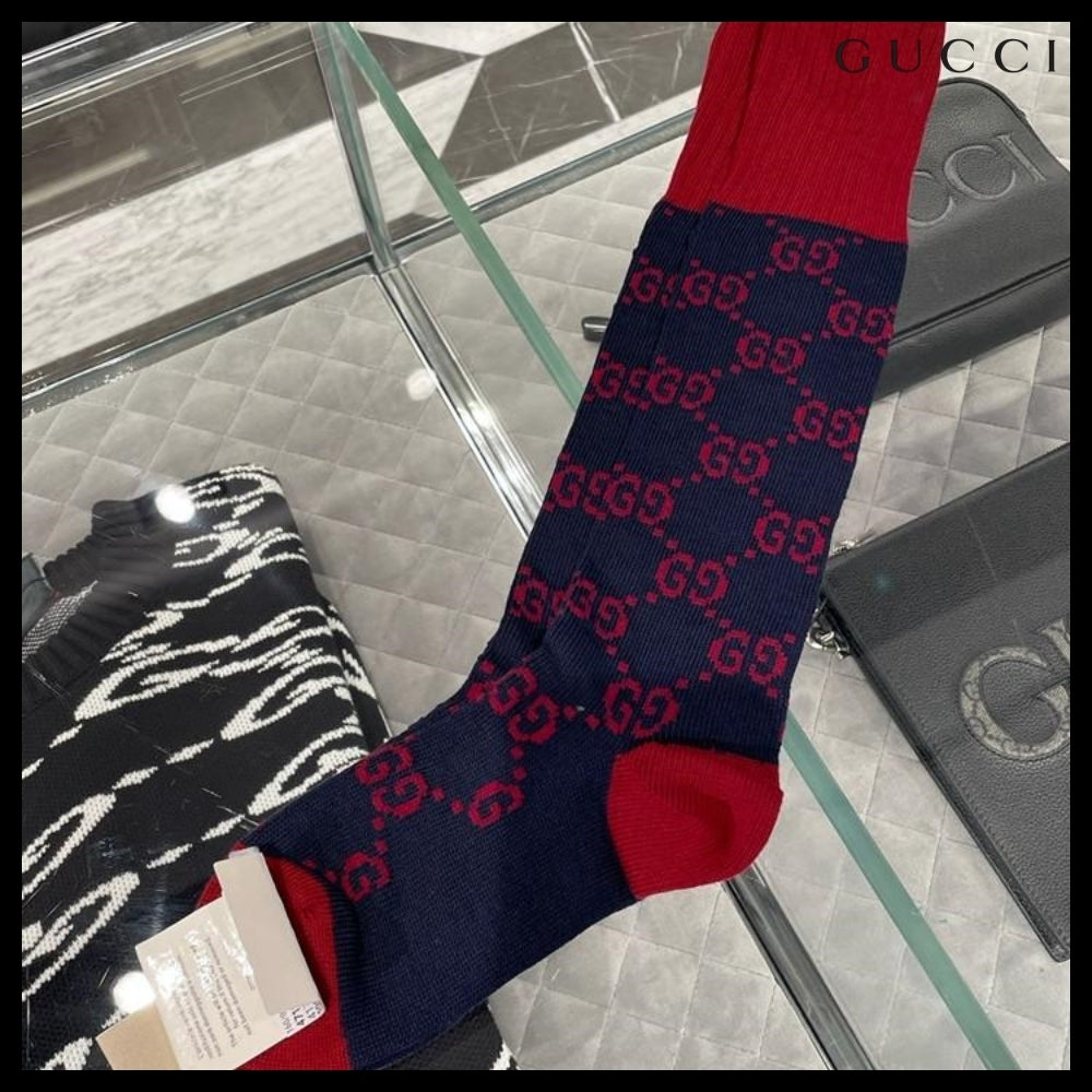 【GUCCI】 GG ツートーン コットンブレンド ロングソックス