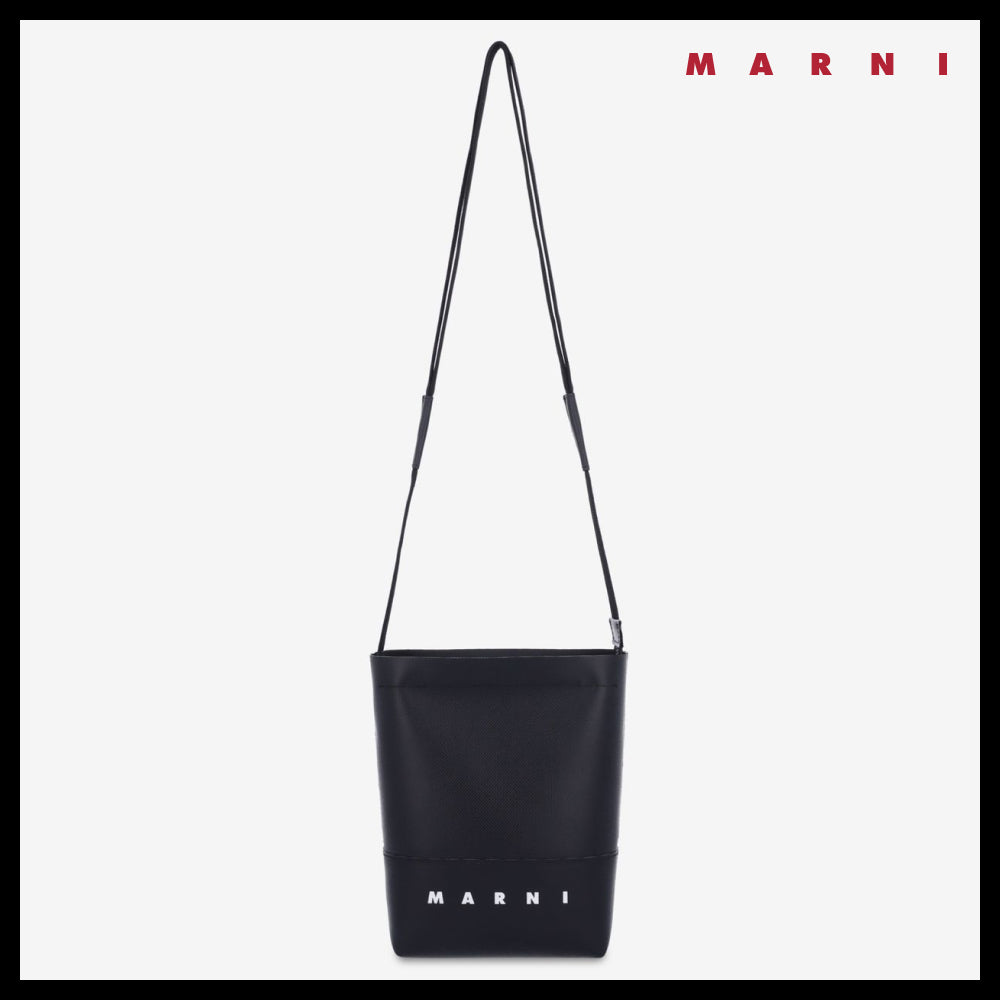【MARNI】Logo strap crossbody bag black