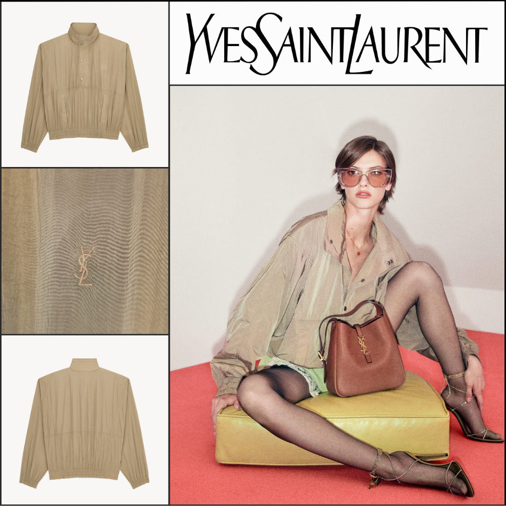 【Saint Laurent】Crinkled Canvas Windbreaker MARRON GLACE