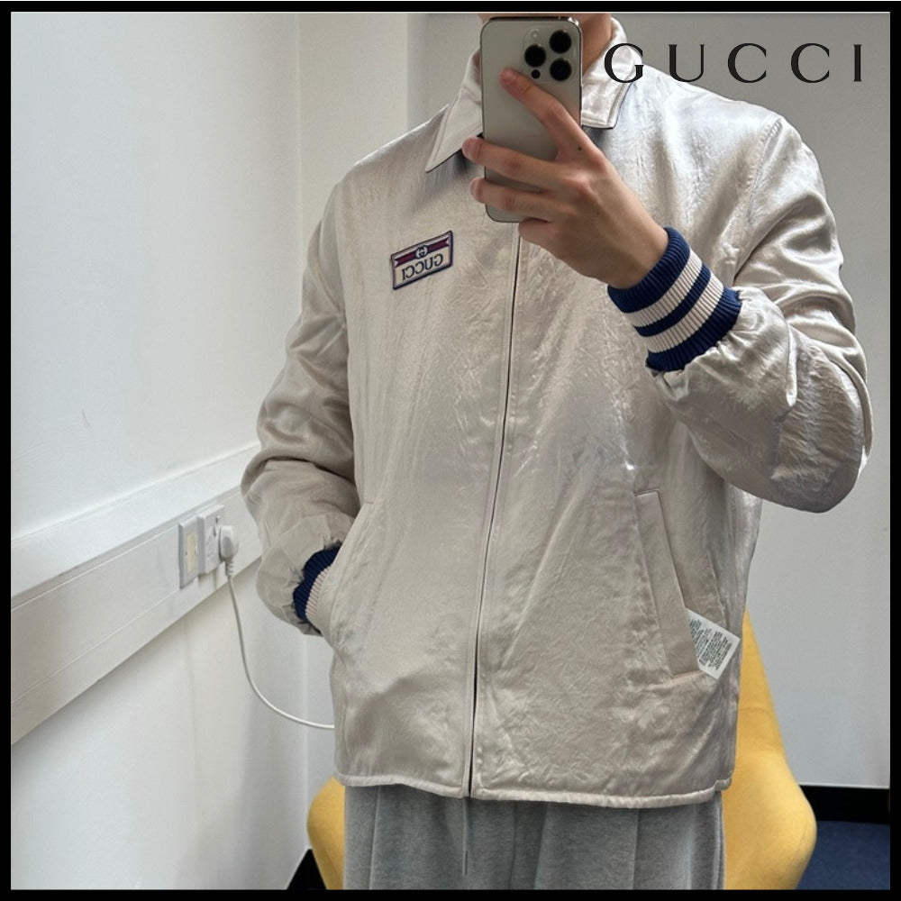 【GUCCI】Logo Patch Reversible Acetate Blouson Jacket
