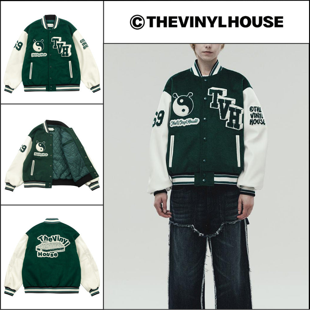 【THEVINYLHOUSE】陰陽 バーシティ ジャケット グリーン