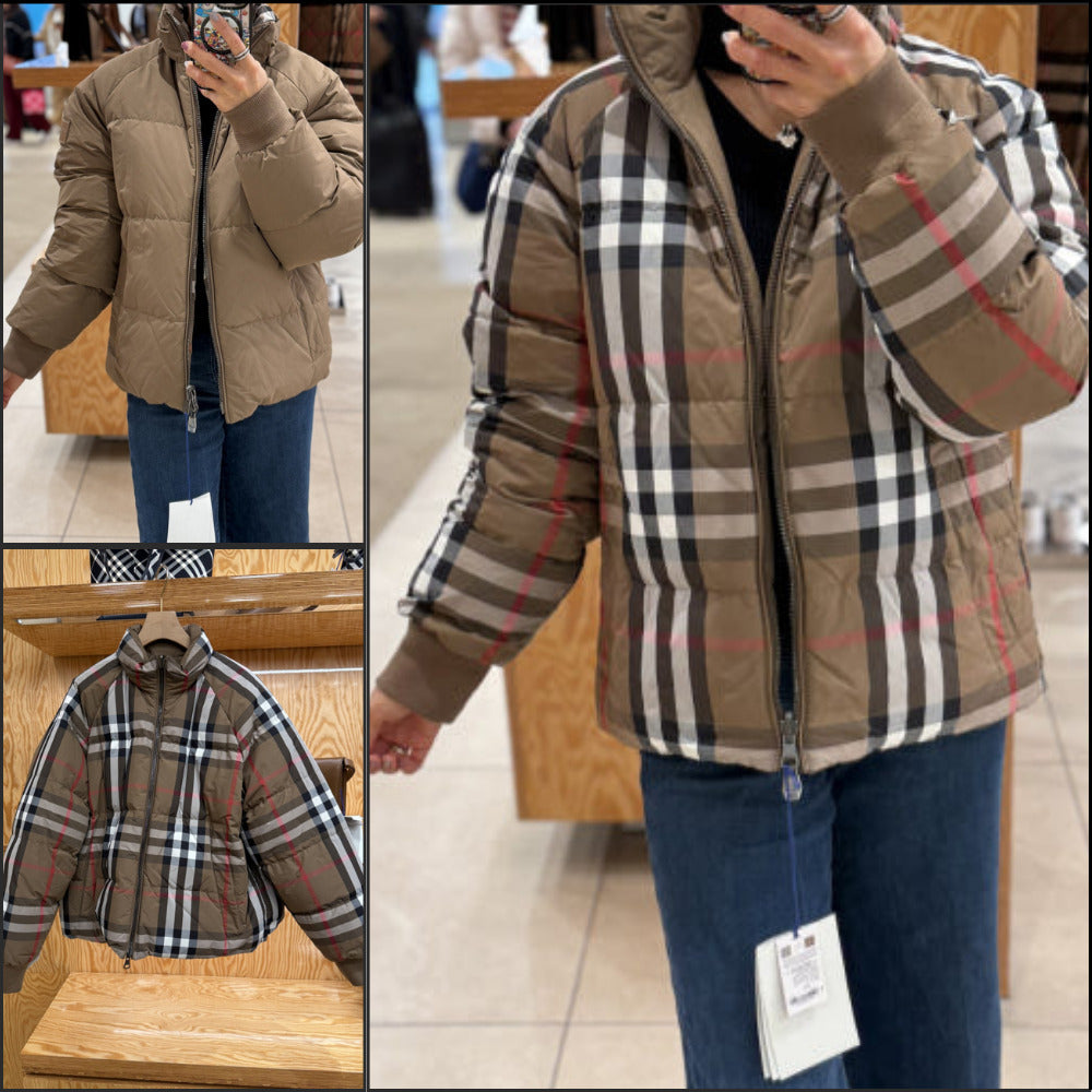 【BURBERRY】Iver House Check Reversible Duck Down Short