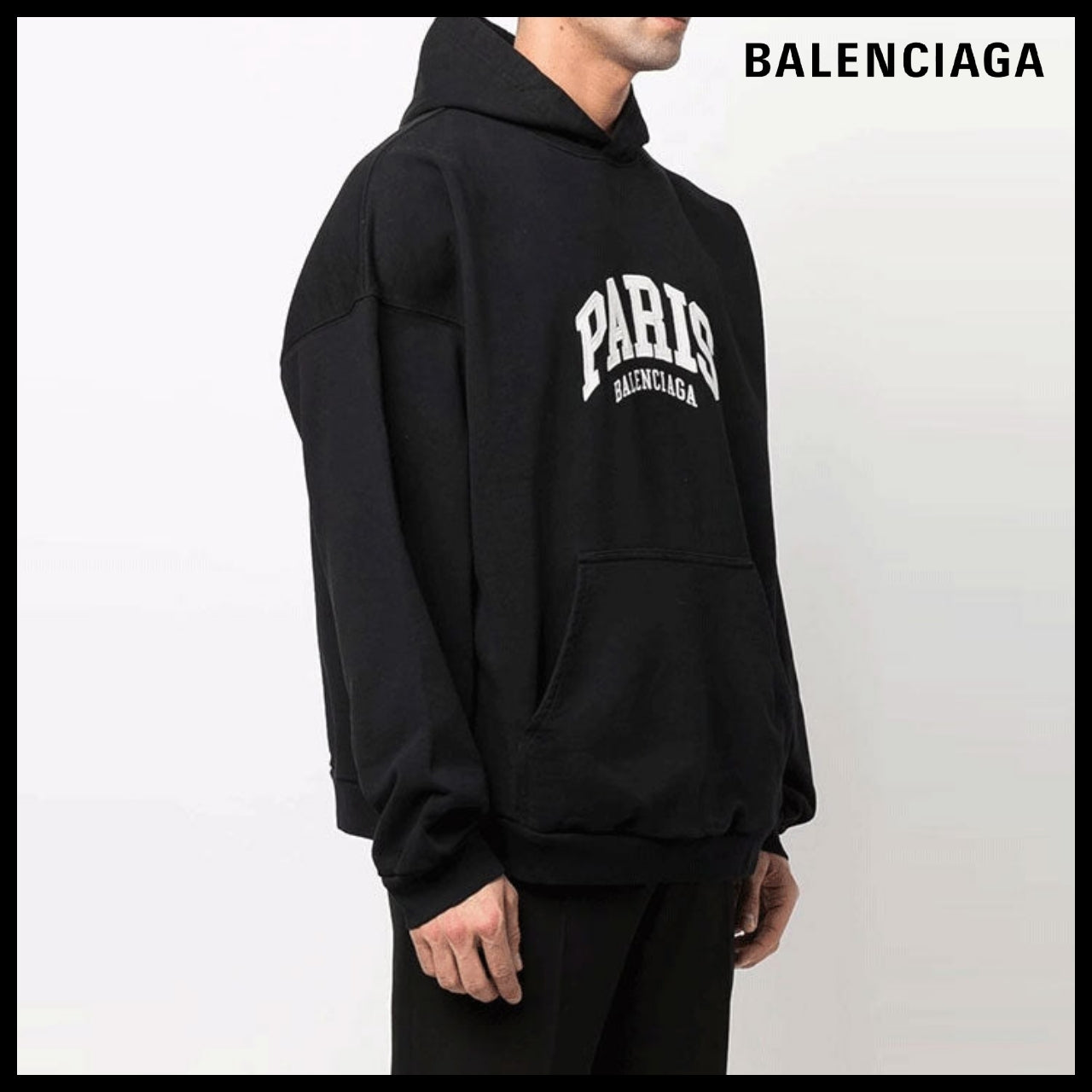 【BALENCIAGA】Cities Paris Hoodie Wide Fit Black White