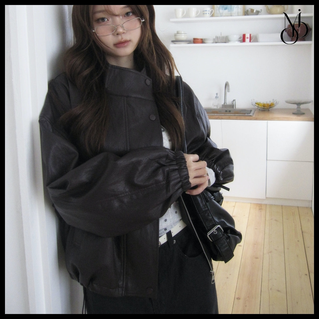 【MODIMOOD】Purple High Neck Leather Jacket 3 Colors