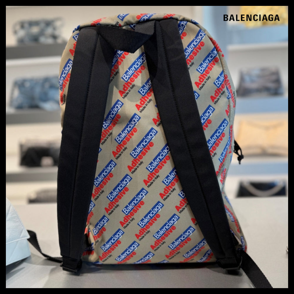【BALENCIAGA】Explorer Adhesive Canvas Backpack Beige Blue
