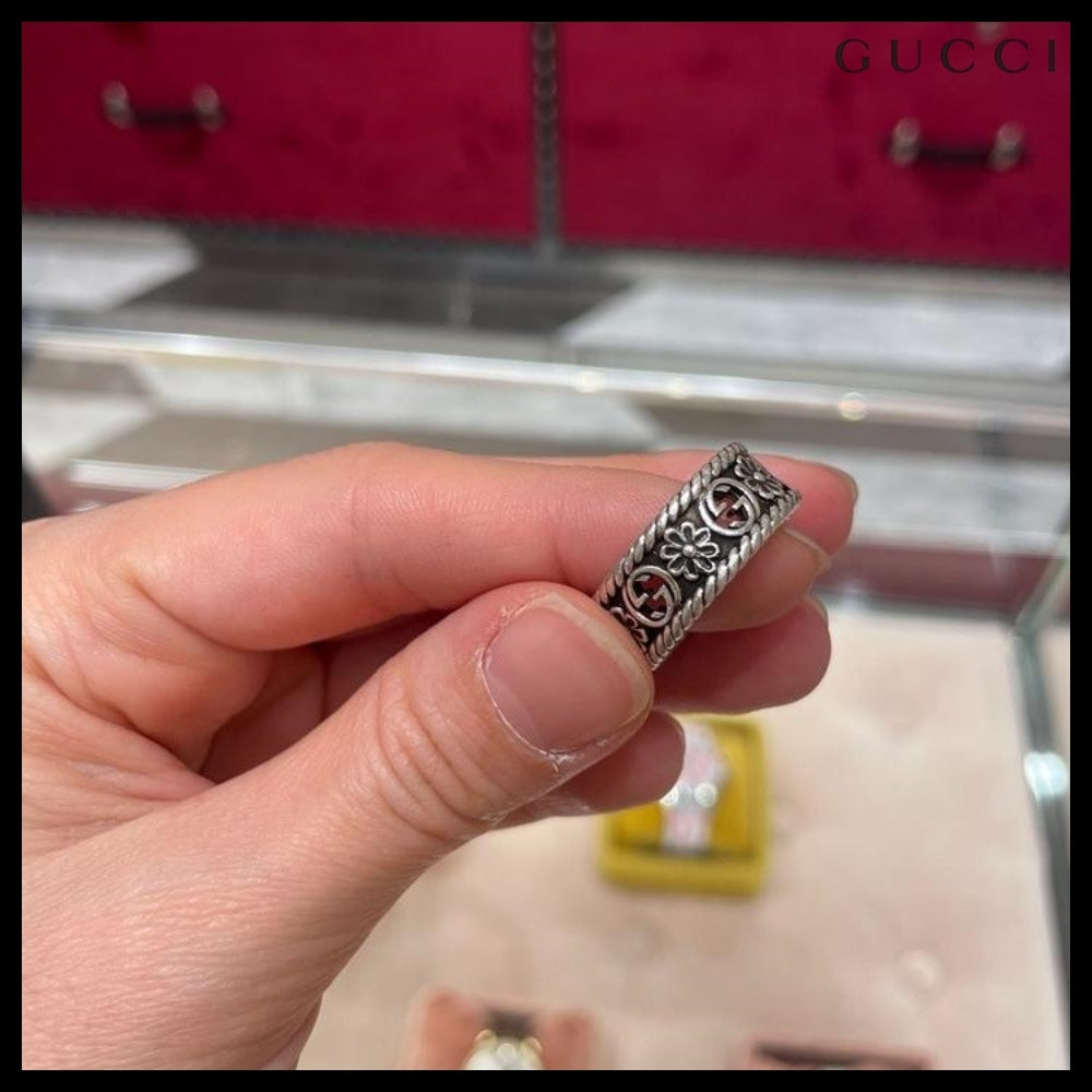【GUCCI】インターロッキングGフラワーメタルリングシルバー